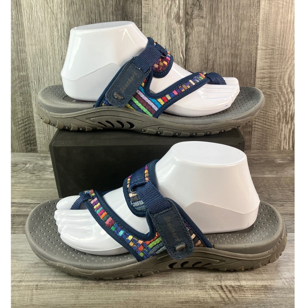 Skechers Womens 9.5 Navy Blue Woven Rainbow Strappy Outdoor Sandals 41124